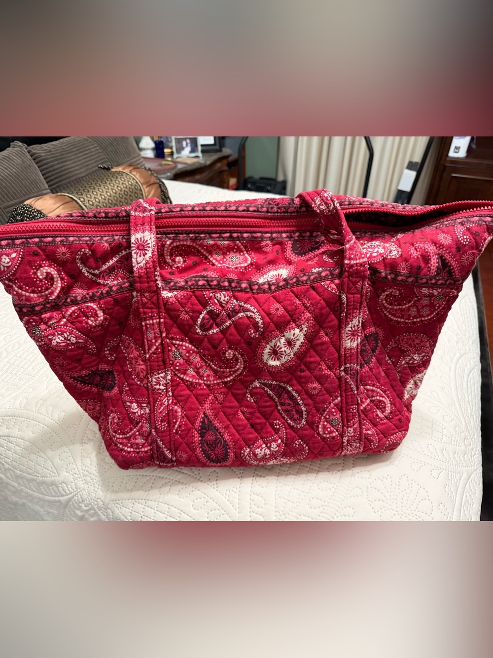 Vera Bradley Quilted Paisley Tote in Deep Red